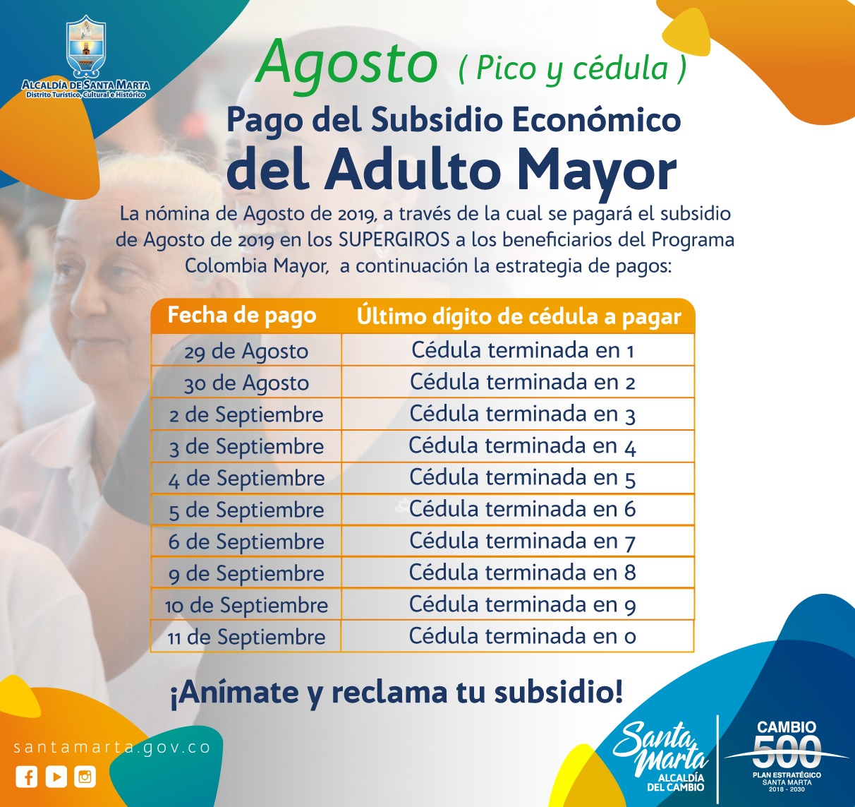 ‘Pico y Cédula’ para pago del Subsidio del Adulto Mayor en la Alcaldía
