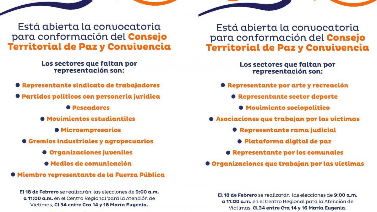 Este martes se realizarán las elecciones para conformar Consejo Territorial de Paz y Convivencia